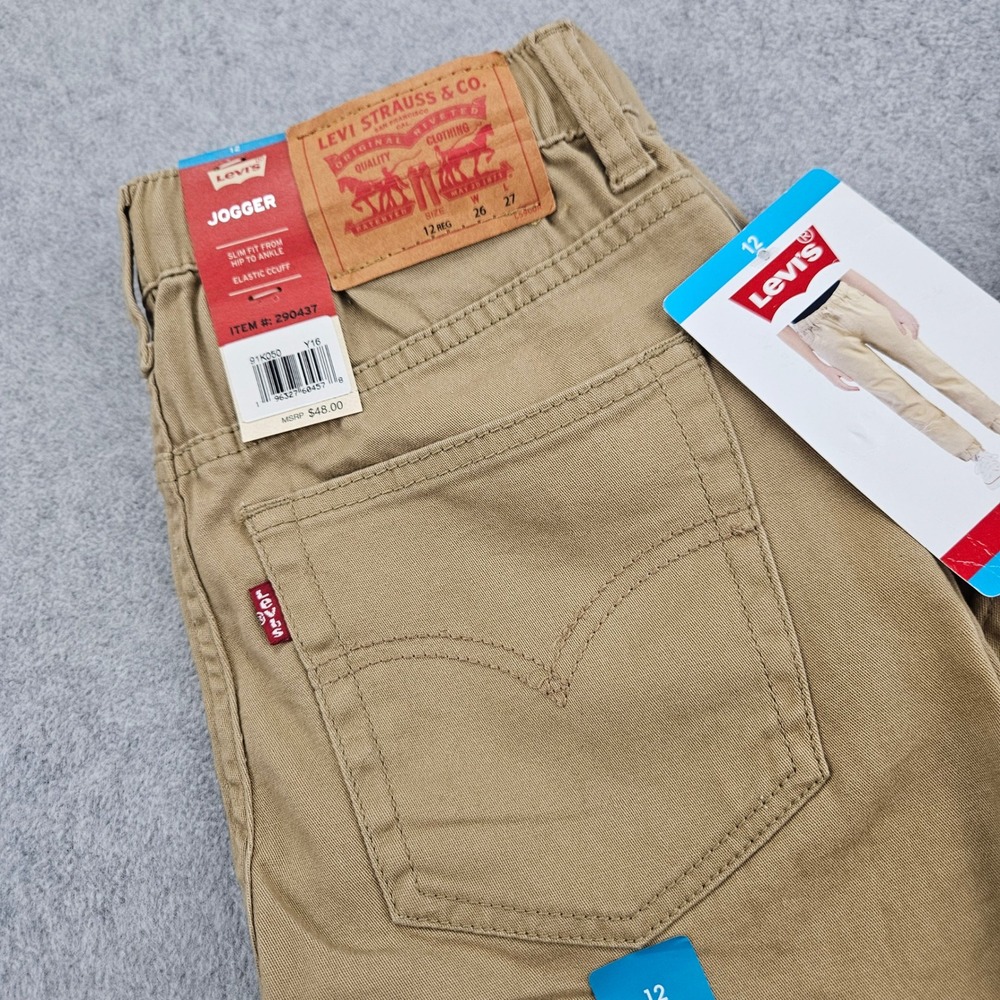 LEVIS Jogger Kids 12 Tan Khaki Twill Elastic Cuff Casual School Classic - Picture 7 of 11